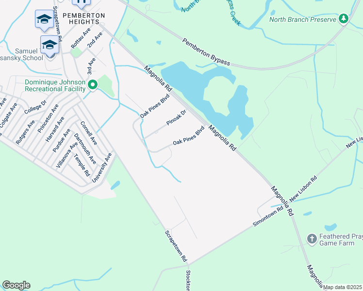 map of restaurants, bars, coffee shops, grocery stores, and more near 145 Oak Pines Boulevard in Pemberton
