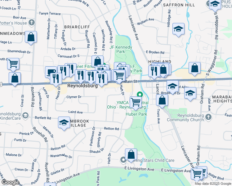 map of restaurants, bars, coffee shops, grocery stores, and more near 7098 Golding Drive in Reynoldsburg