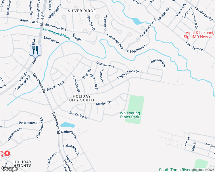 map of restaurants, bars, coffee shops, grocery stores, and more near 82 Virgin Islands Drive in Toms River