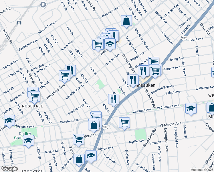 map of restaurants, bars, coffee shops, grocery stores, and more near 2401 46th Street in Pennsauken Township