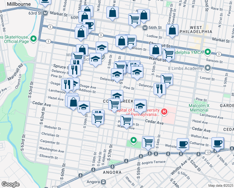 map of restaurants, bars, coffee shops, grocery stores, and more near in Philadelphia