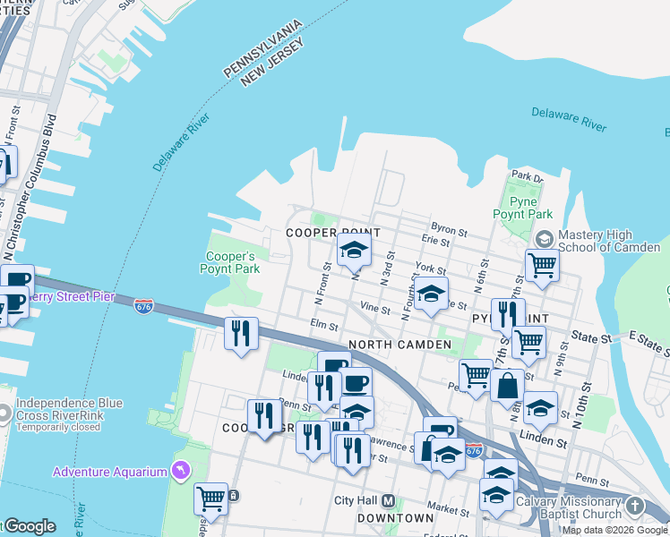 map of restaurants, bars, coffee shops, grocery stores, and more near 99 State Street in Camden