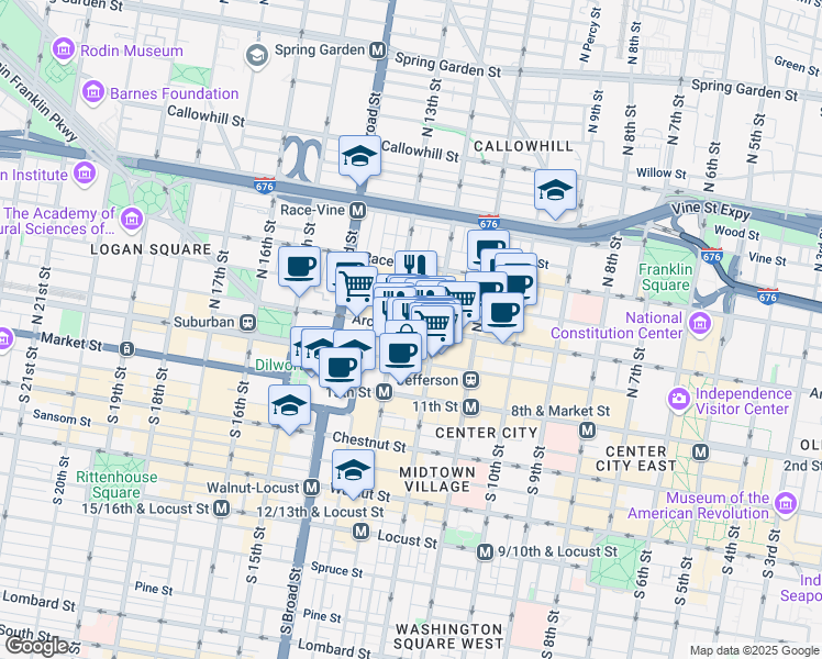 map of restaurants, bars, coffee shops, grocery stores, and more near 1218 State Route 3007 in Philadelphia