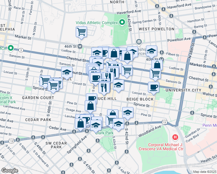 map of restaurants, bars, coffee shops, grocery stores, and more near in Philadelphia
