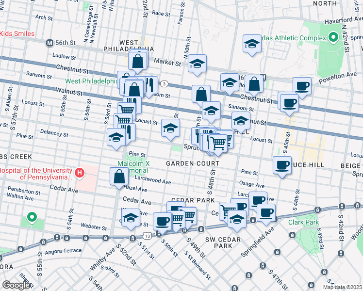 map of restaurants, bars, coffee shops, grocery stores, and more near 4901-09 Spruce Street in Philadelphia