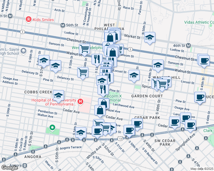 map of restaurants, bars, coffee shops, grocery stores, and more near in Philadelphia