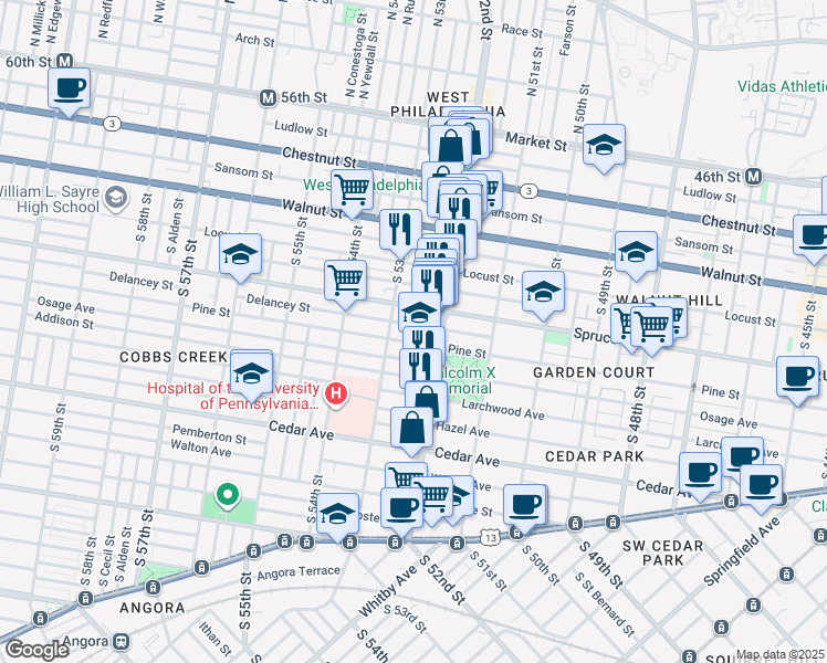 map of restaurants, bars, coffee shops, grocery stores, and more near in Philadelphia