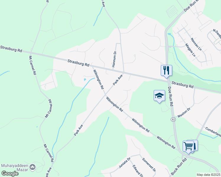 map of restaurants, bars, coffee shops, grocery stores, and more near Park Avenue in Chester County