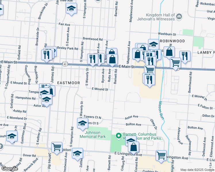 map of restaurants, bars, coffee shops, grocery stores, and more near 883 Ruby Avenue in Columbus