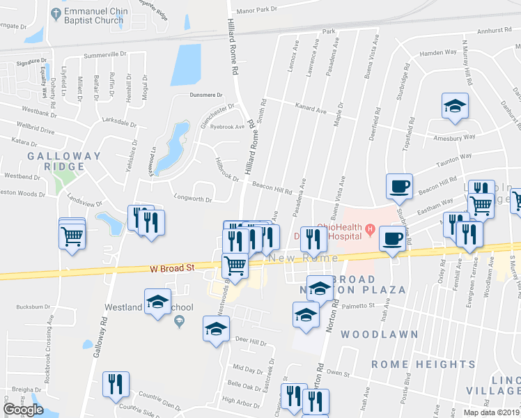 map of restaurants, bars, coffee shops, grocery stores, and more near 118 Lennox Avenue in Columbus