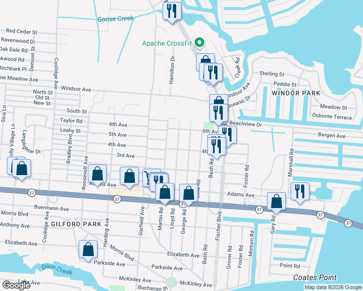 map of restaurants, bars, coffee shops, grocery stores, and more near 2602 4th Avenue in Toms River