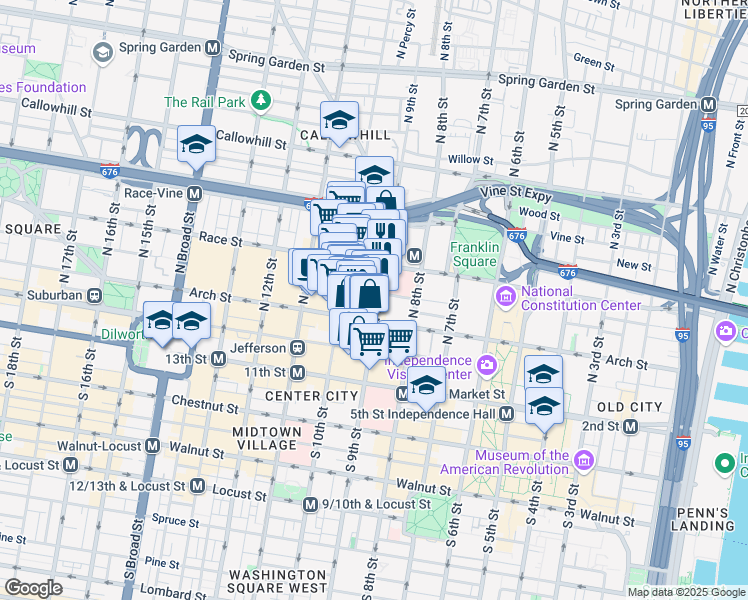 map of restaurants, bars, coffee shops, grocery stores, and more near in Philadelphia