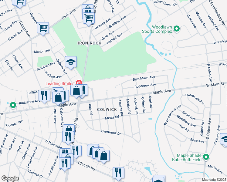 map of restaurants, bars, coffee shops, grocery stores, and more near 8223 Bryn Mawr Avenue in Pennsauken