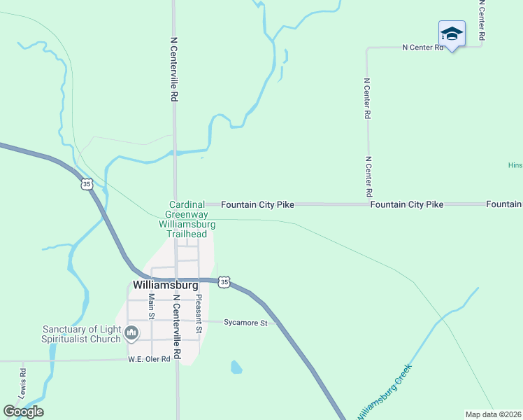 map of restaurants, bars, coffee shops, grocery stores, and more near 5985 Fountain City Pike in Williamsburg