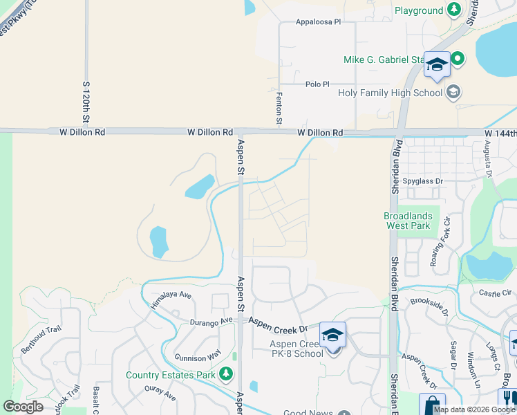 map of restaurants, bars, coffee shops, grocery stores, and more near 1600-1980 Aspen Street in Broomfield