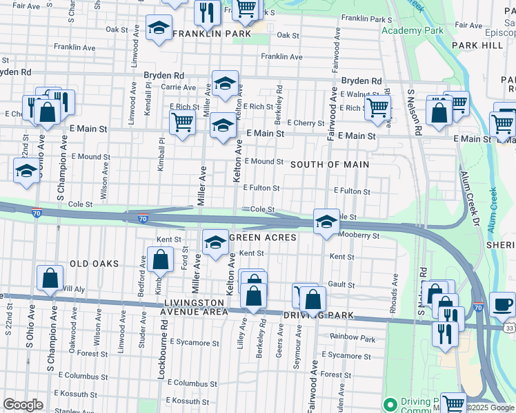 map of restaurants, bars, coffee shops, grocery stores, and more near 618 Lilley Avenue in Columbus