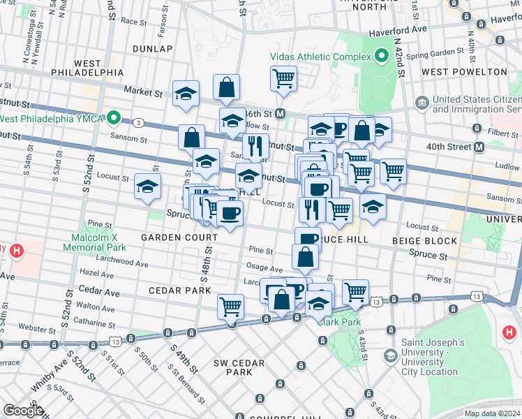 map of restaurants, bars, coffee shops, grocery stores, and more near 246 Farragut Street in Philadelphia