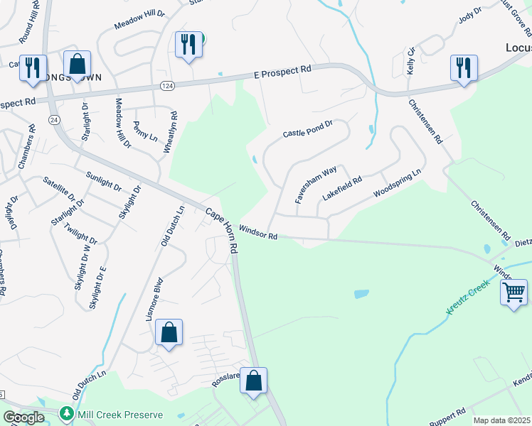 map of restaurants, bars, coffee shops, grocery stores, and more near 906 Castle Pond Drive in York