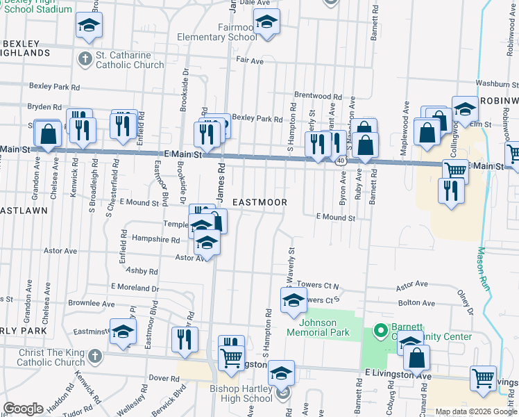 map of restaurants, bars, coffee shops, grocery stores, and more near 851 Elizabeth Avenue in Columbus