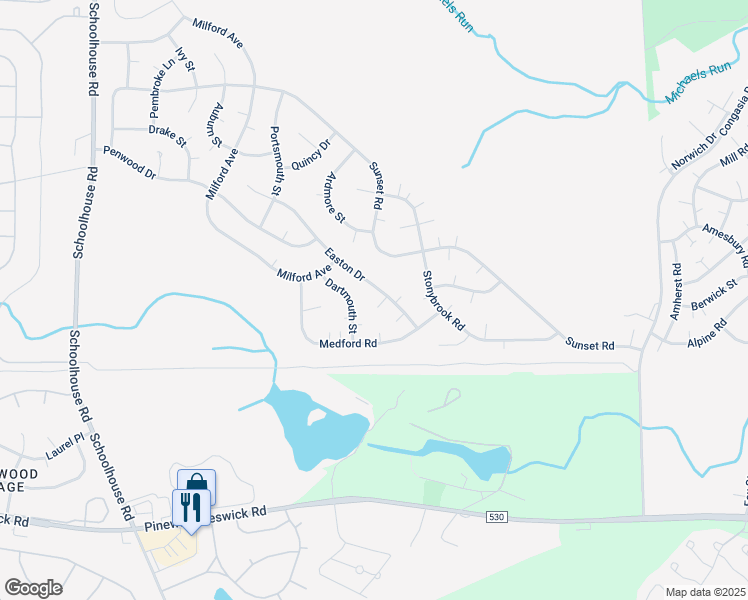 map of restaurants, bars, coffee shops, grocery stores, and more near 1A Harvard Court in Manchester Township