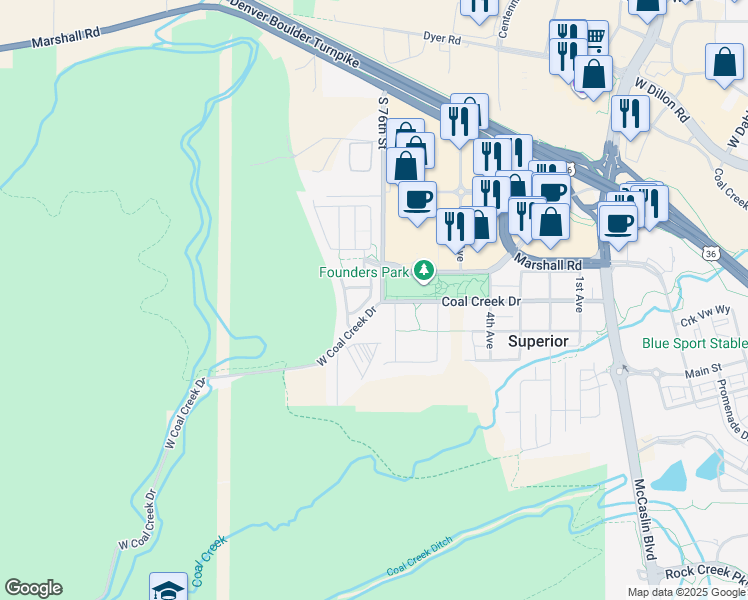 map of restaurants, bars, coffee shops, grocery stores, and more near 222 Mohawk Circle in Superior