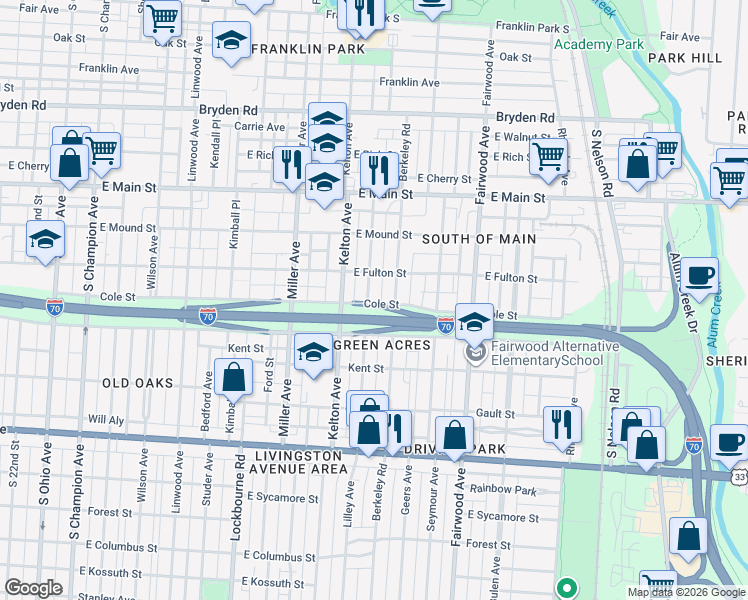 map of restaurants, bars, coffee shops, grocery stores, and more near 618 Lilley Avenue in Columbus