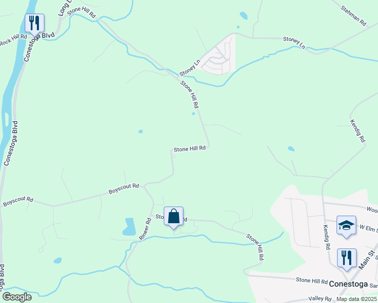 map of restaurants, bars, coffee shops, grocery stores, and more near 983 Stone Hill Road in Conestoga