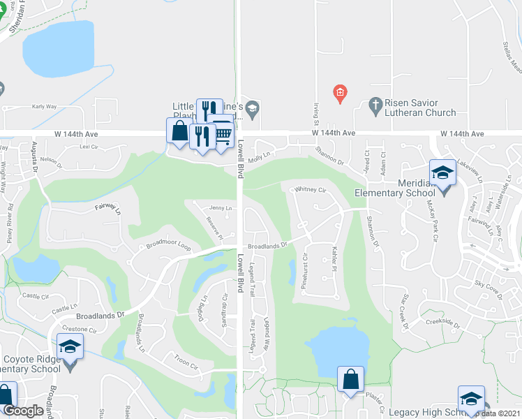 map of restaurants, bars, coffee shops, grocery stores, and more near 14144 Sun Blaze Loop in Broomfield