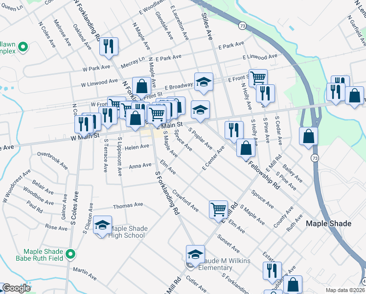map of restaurants, bars, coffee shops, grocery stores, and more near 110 Spruce Avenue in Maple Shade