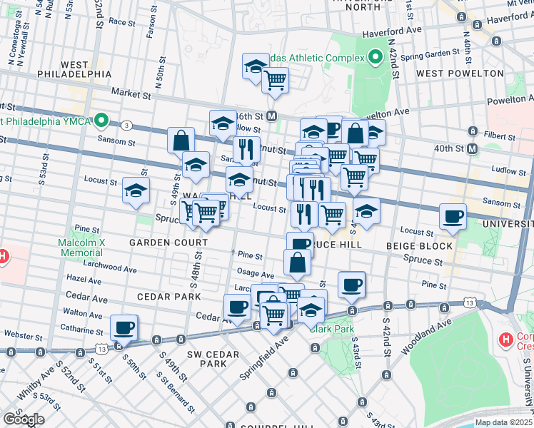 map of restaurants, bars, coffee shops, grocery stores, and more near in Philadelphia