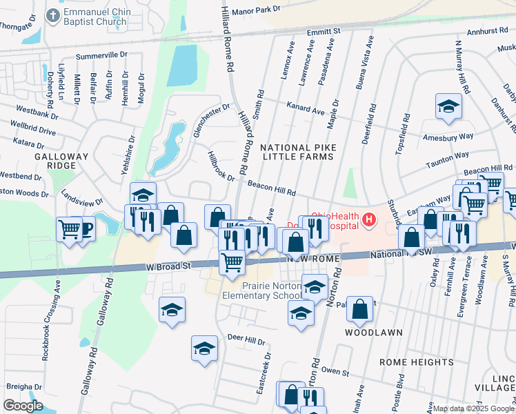 map of restaurants, bars, coffee shops, grocery stores, and more near 118 Lennox Avenue in Columbus