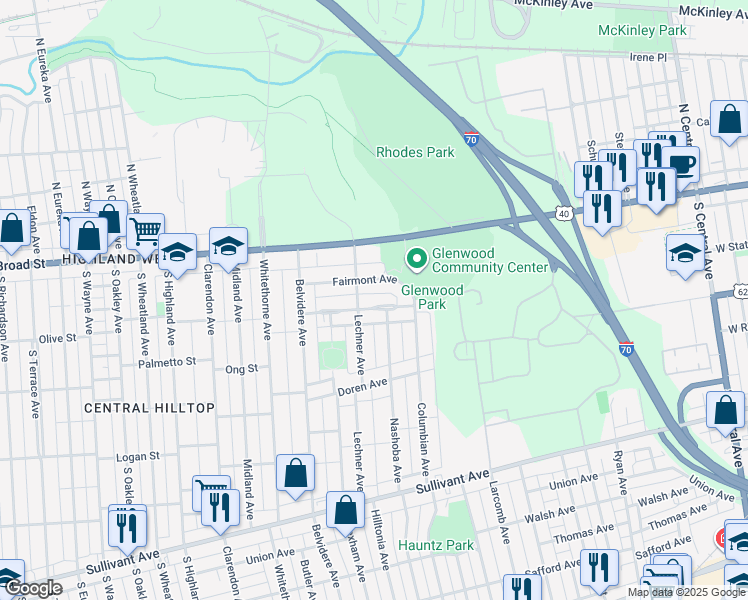 map of restaurants, bars, coffee shops, grocery stores, and more near 1950 Floral Avenue in Columbus