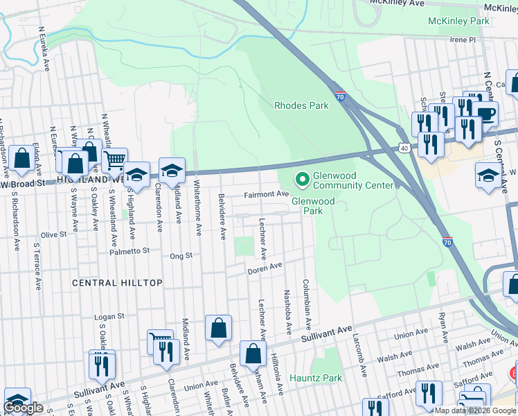 map of restaurants, bars, coffee shops, grocery stores, and more near 2008 Floral Avenue in Columbus