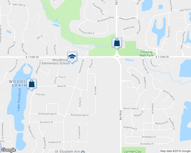 map of restaurants, bars, coffee shops, grocery stores, and more near 11338 Moss Drive in Carmel