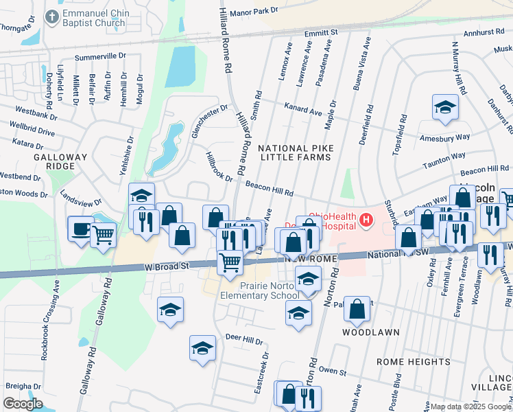 map of restaurants, bars, coffee shops, grocery stores, and more near 118 Lennox Avenue in Columbus