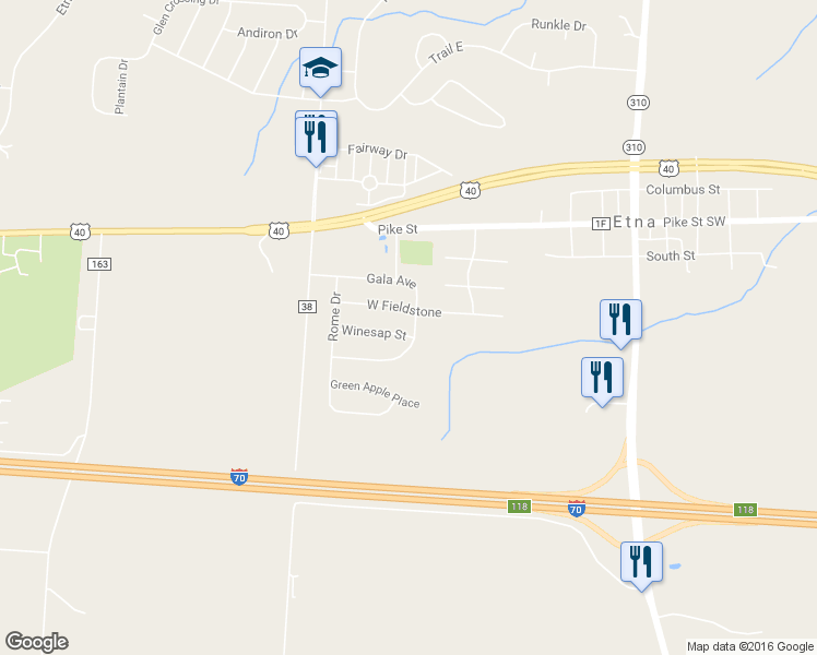 map of restaurants, bars, coffee shops, grocery stores, and more near 100 Winesap Street in Pataskala
