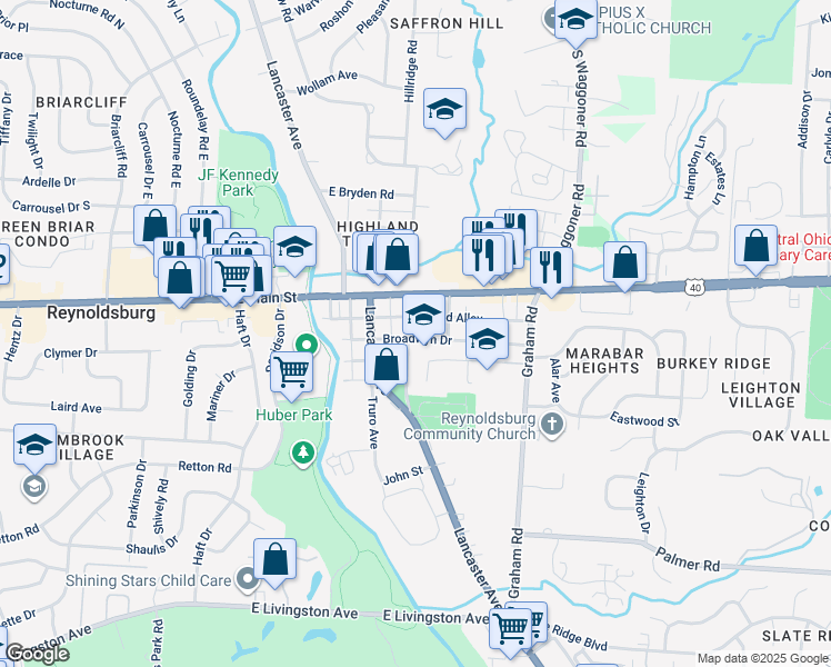 map of restaurants, bars, coffee shops, grocery stores, and more near 1450 Jackson Street in Reynoldsburg