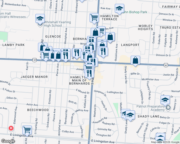 map of restaurants, bars, coffee shops, grocery stores, and more near 1085 South Hamilton Road in Columbus