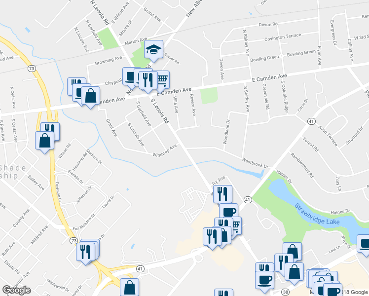 map of restaurants, bars, coffee shops, grocery stores, and more near 220 South Lenola Road in Maple Shade
