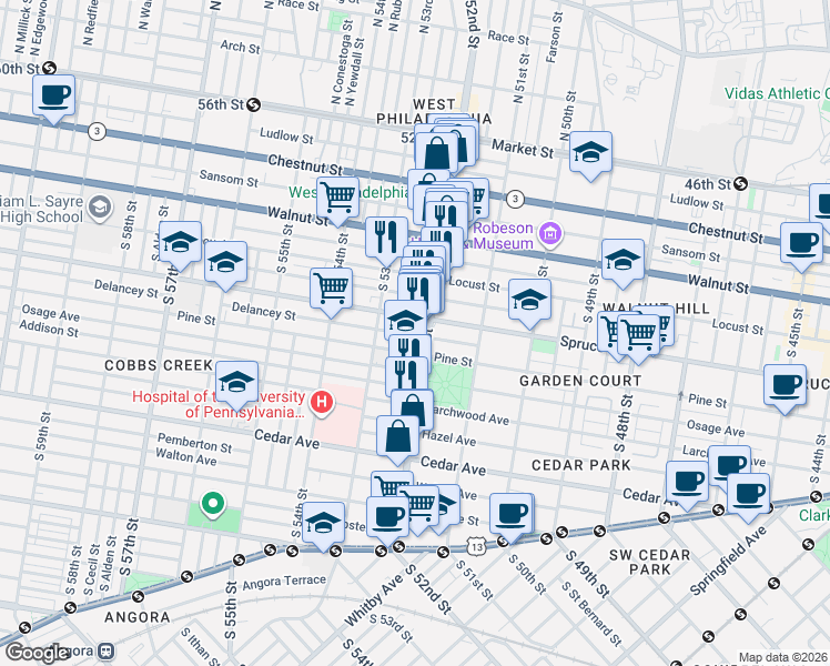 map of restaurants, bars, coffee shops, grocery stores, and more near in Philadelphia
