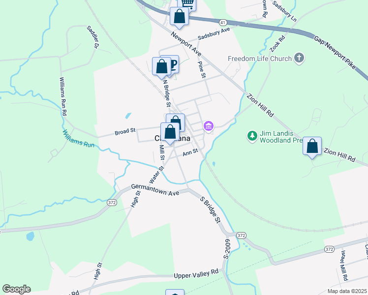 map of restaurants, bars, coffee shops, grocery stores, and more near 14 Gay Street in Christiana