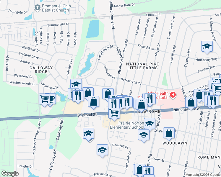 map of restaurants, bars, coffee shops, grocery stores, and more near 126 Hardman Drive in Galloway