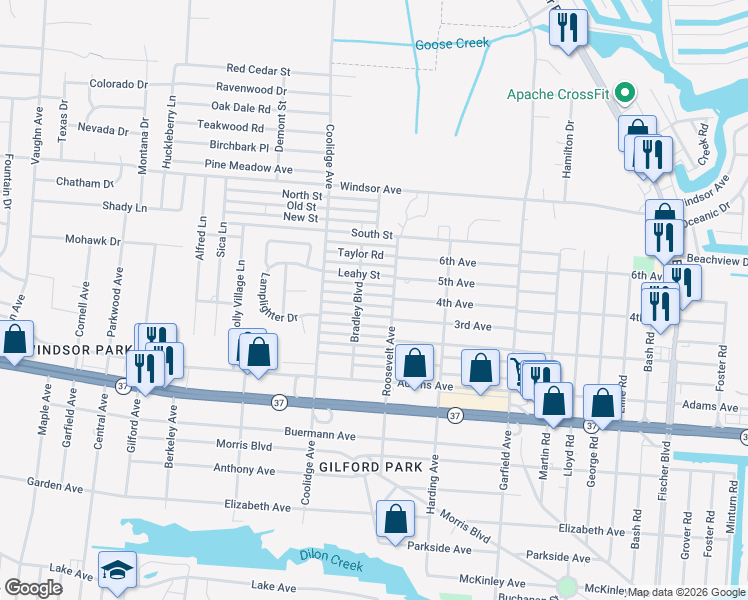 map of restaurants, bars, coffee shops, grocery stores, and more near 537 Bradley Boulevard in Toms River