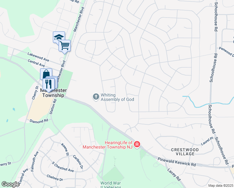 map of restaurants, bars, coffee shops, grocery stores, and more near 16 Franklin Lane in Manchester Township