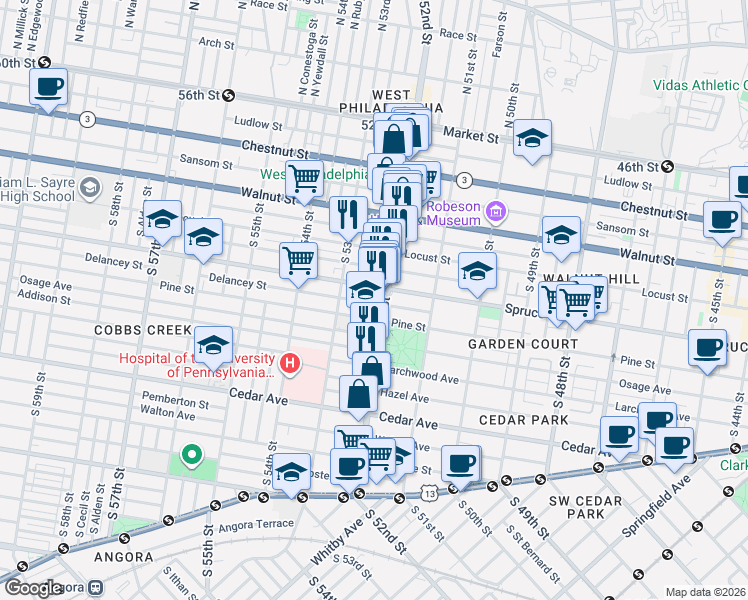 map of restaurants, bars, coffee shops, grocery stores, and more near in Philadelphia