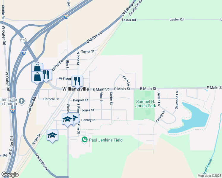 map of restaurants, bars, coffee shops, grocery stores, and more near 398 E Main St in Williamsville