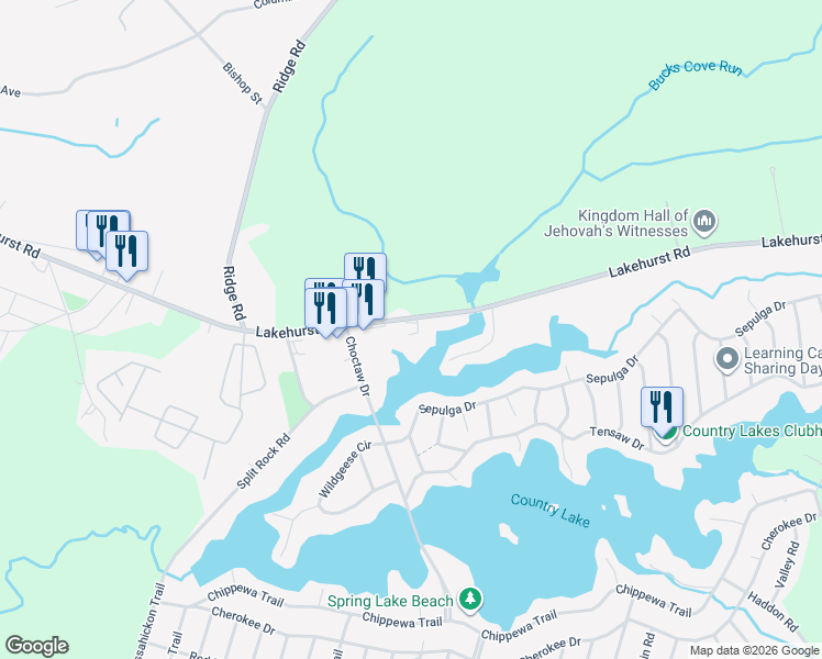 map of restaurants, bars, coffee shops, grocery stores, and more near 576 Lakehurst Road in Browns Mills