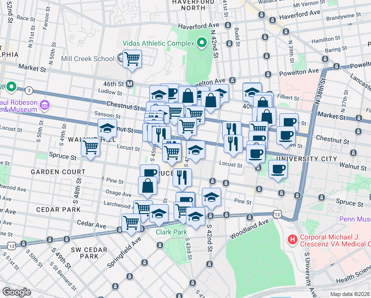 map of restaurants, bars, coffee shops, grocery stores, and more near in Philadelphia