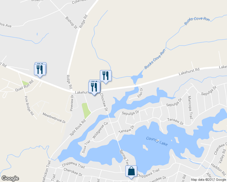 map of restaurants, bars, coffee shops, grocery stores, and more near 572 Lakehurst Road in Country Lake Estates