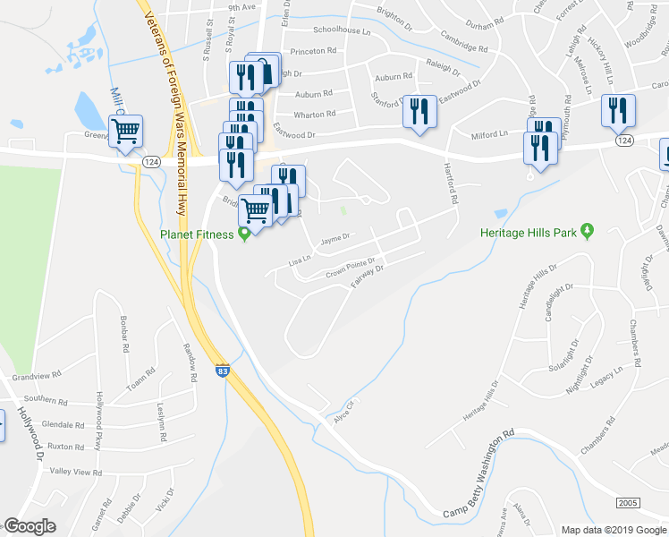 map of restaurants, bars, coffee shops, grocery stores, and more near 213 Crown Pointe Drive in East York